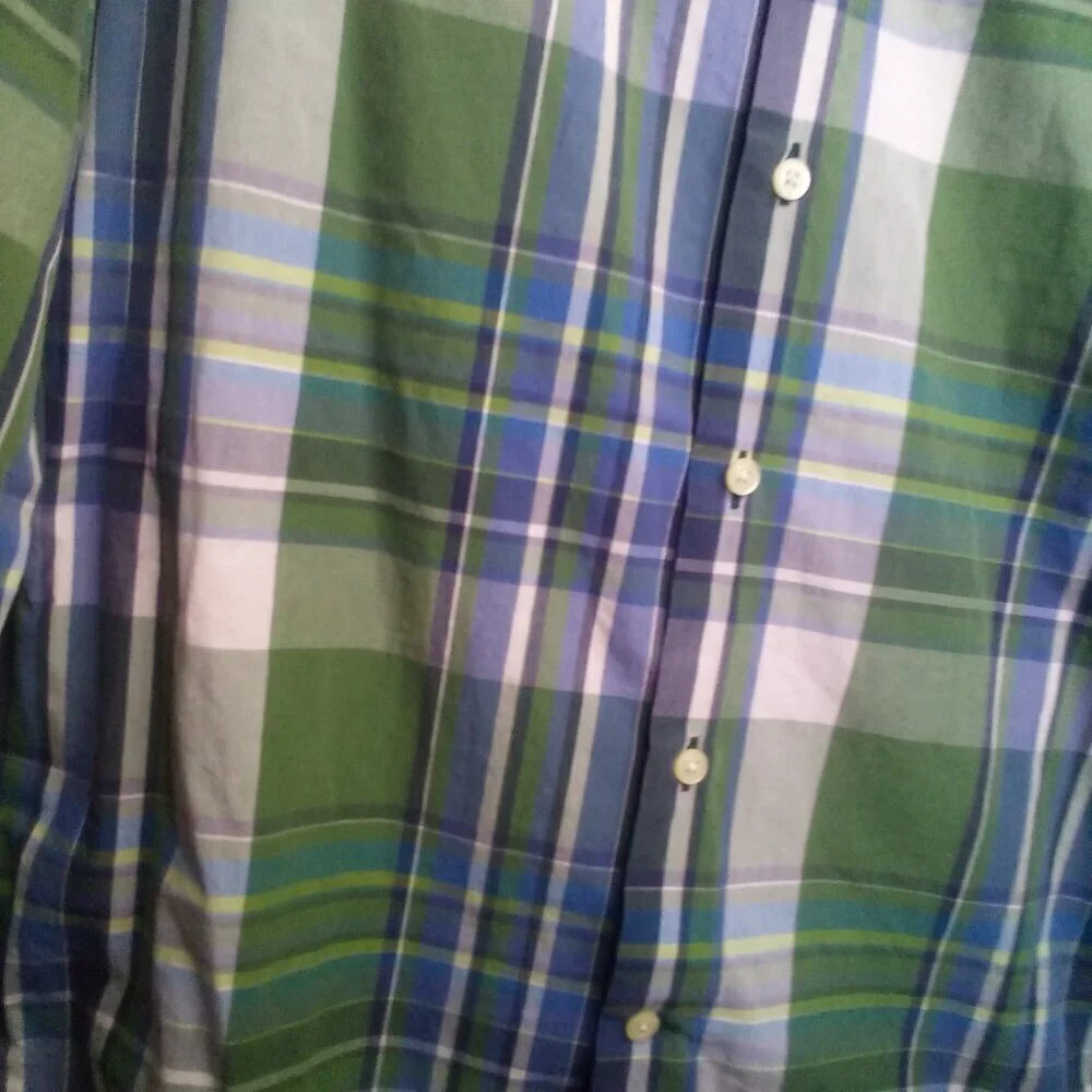 Banana Republic Shirt Men M 15-15 1/2 Button Up Long Sleeve Plaid Blue Green